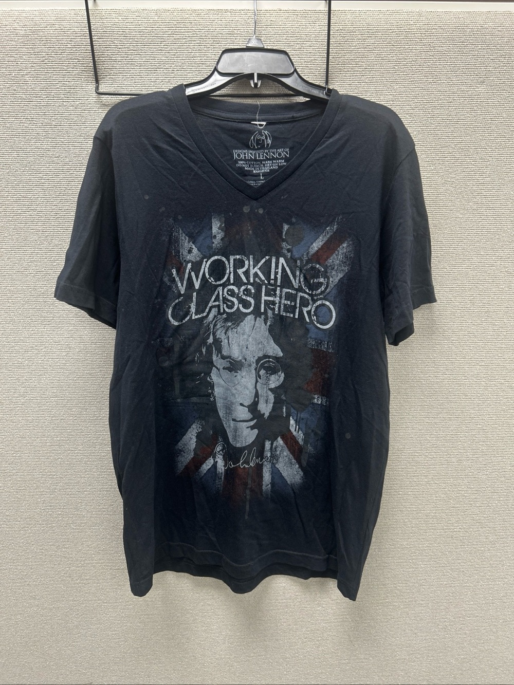 John Lennon Black V-Neck 'Working Class Hero' Graphic Tee